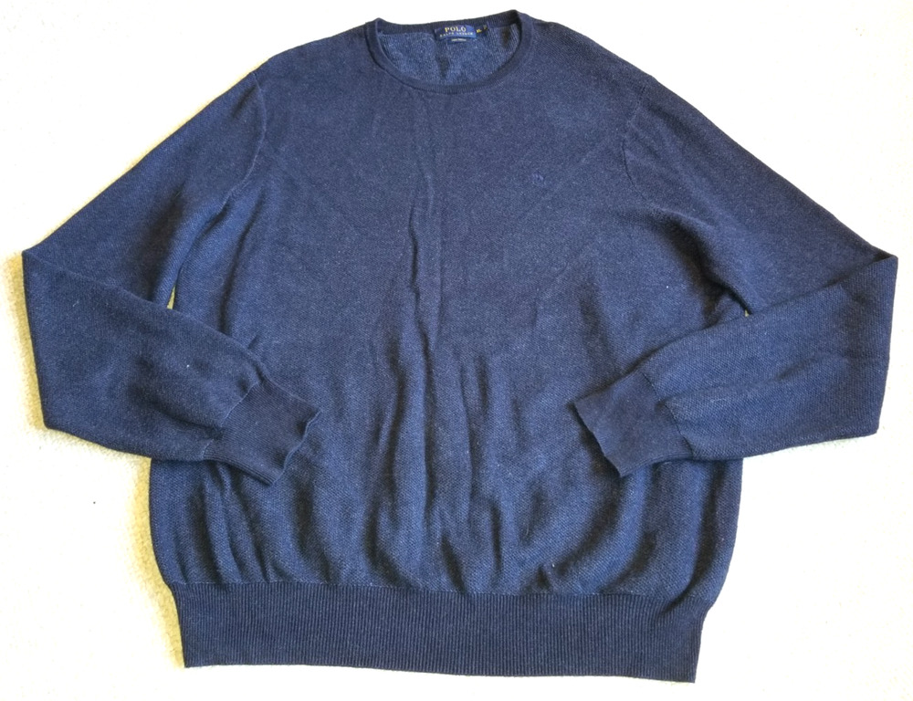 Mens Sweater-POLO by RALPH L AUREN-navy blue 100% Pima Cotton pullover-XL